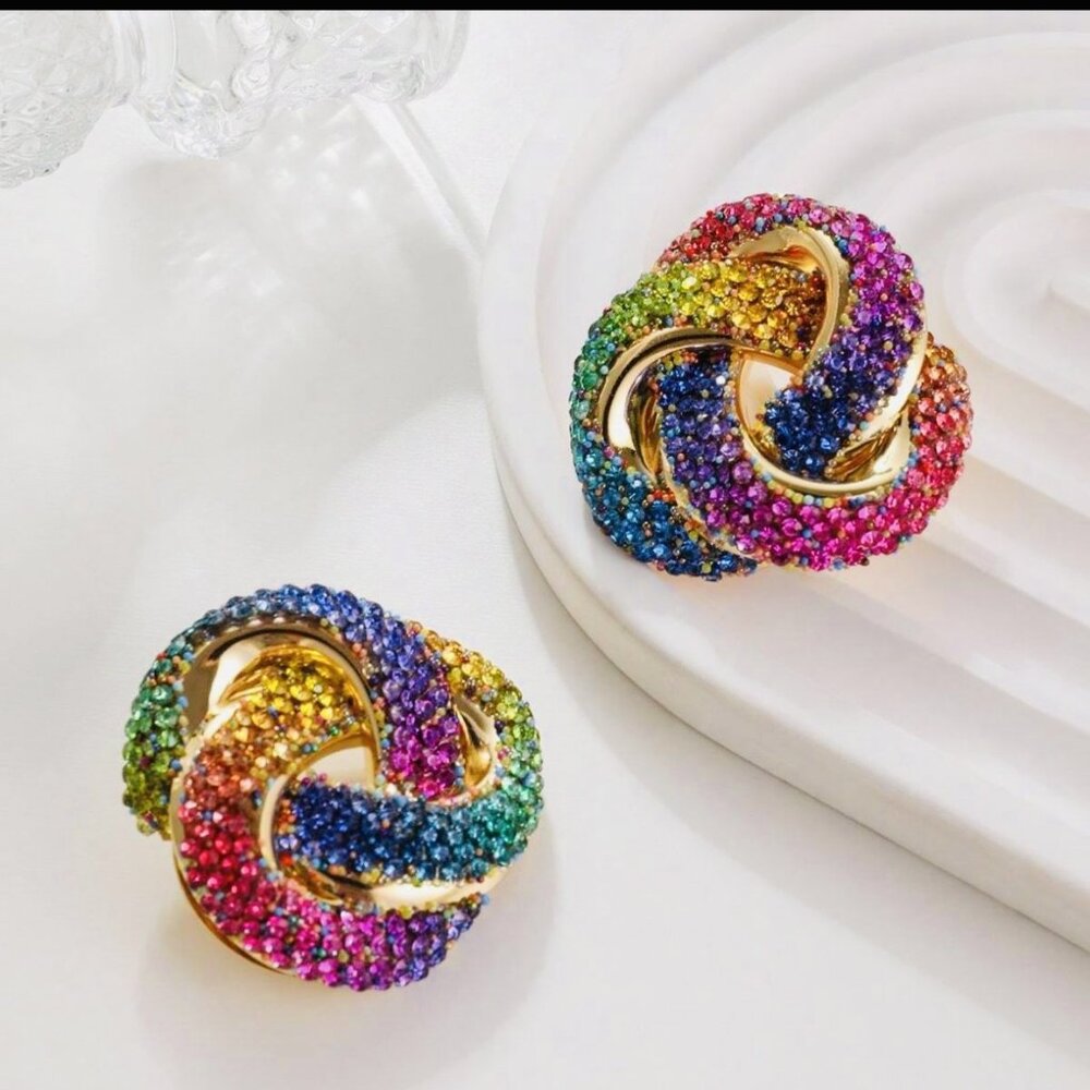 18k Golden Plated Earrings Rhinesrone Random Color Earrings For women